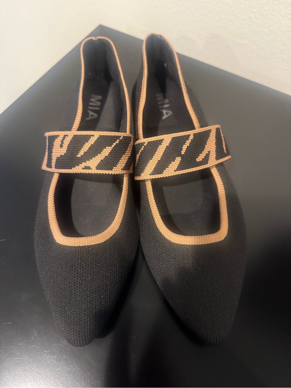 MIA Black and Tan Pointed Mary Jane Flats - Picture 2 of 5